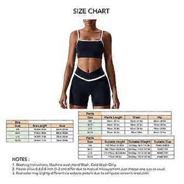 2-delt Yoga-sett Fargeblokk Spaghettistropp Kryss Midje Kvinne Sport Yoga-sett for Løping (XL Shorts Avansert Svart)