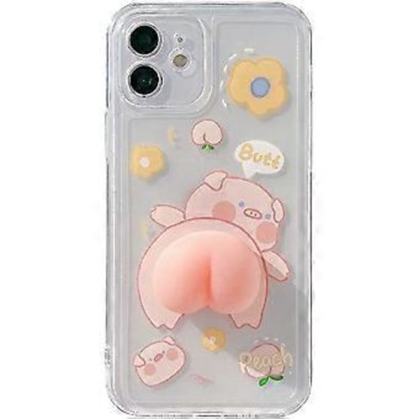 Telefonhus til iPhone 12 Mini, Sjov Nyhed Bølgeformet 3D Klemmebar Fersken-Bagdel Gris Mønster Glad Gris Cover Transparent Blød TPU Silikon Gummi Cover Han