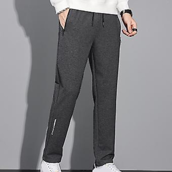 Mäns Vinterbyxor Mjuka Tjocka Elastisk Midja Enfärgad Lös Rak Byxor Med Snodd Fickor Casual Sportbyxor Män Höst Joggingbyxor (M Svart)