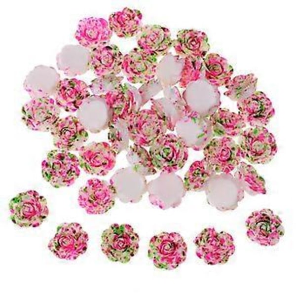 50 Stycken Blandade DIY Resin Platt Baksida Lagerblommor Cabochon Knappar Scrapbooking Charm DIY Utsmyckning Hantverk 14mm (rosa och grön)