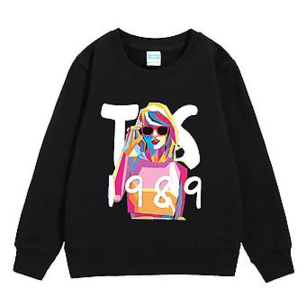5-10 år Jenter Barn Taylor Swift 1989 Trykt Genser Casual Lang Ermet Pullover Genser Topper (7-8 år Svart)