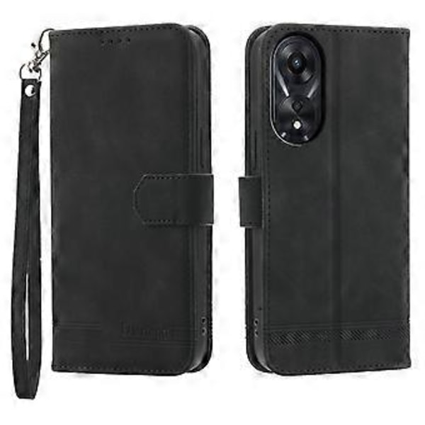 DIERFENG DF-03 for Oppo A78 5G Lær Telefonveske Linjer Avtrykk Deksel med Stativ Lommebok (Stil D)