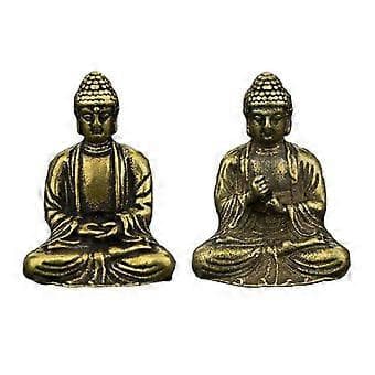 Miniature Sakyamuni statue i messing, skulptur tilbedelse Buddha ornamenter (A)