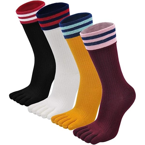 4 par Solida Färgade Fingersockor Dam Bomull Sport Separerade T