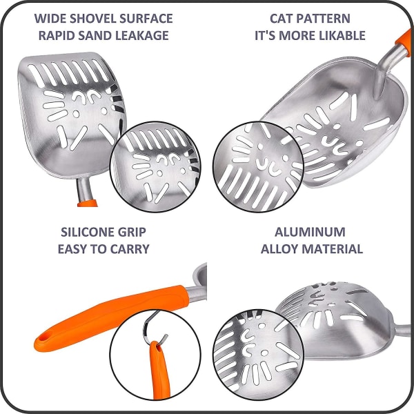 Kattsandsskyffel i aluminiumlegering med långt handtag Lätt att rengöra för husdjur, kattrepor