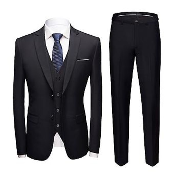 Fianao Liikepuvun 3-osainen setti Slim Plus Size Yksivärinen Suorat Housut Puku Erillään (XL Musta)