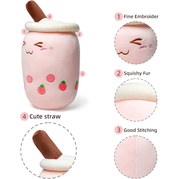 Pehmeä 25 cm Pieni Vaaleanpunainen Mansikka Bubble Tea Pehmolelu, Mini Pehmeä