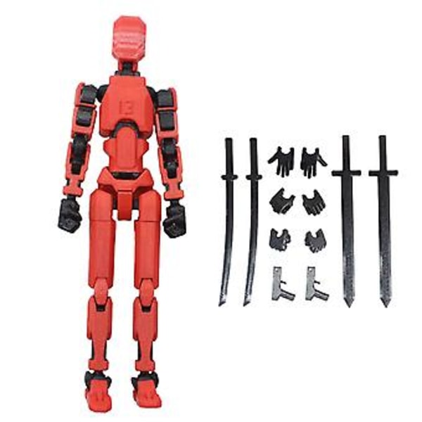 Multi-leddad rörlig robot 3D-tryckt docka leksaker helkroppsaktivitetsfigurer (röd)