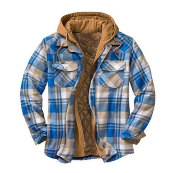 Mens Warm Quilted Lined Cotton Jackets With Hood Button Down Zipper Long Sleeve Plaid Color 14 Color 14 2XL