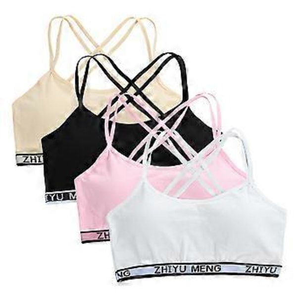 Flickor Stretchbomulls-Bralette 4-pack, Studentväst-BH, Full Cup, Andningsbar BH med Vaddering, Tränings-Sport-BH (Set 2)