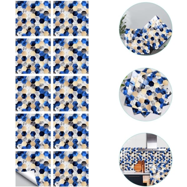 10 st mosaikplattor Självhäftande fyrkantig kantkakelvägg