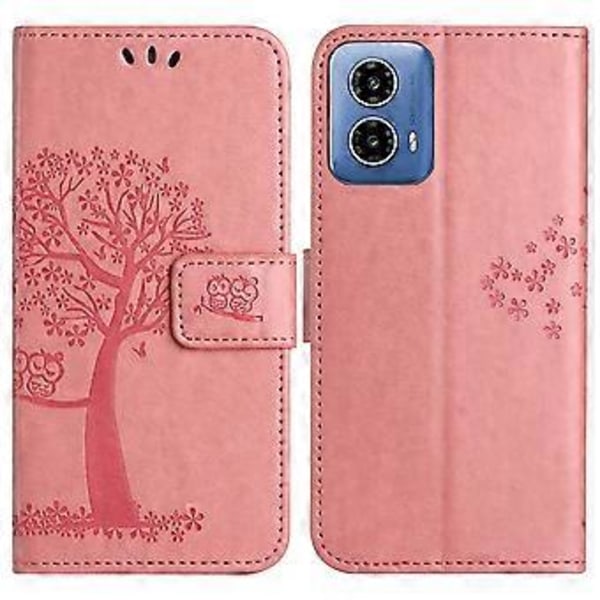 Til Motorola Moto G35 5G Etui PU Læder Ugle Træ Præget Pung Telefon Cover (Style F)