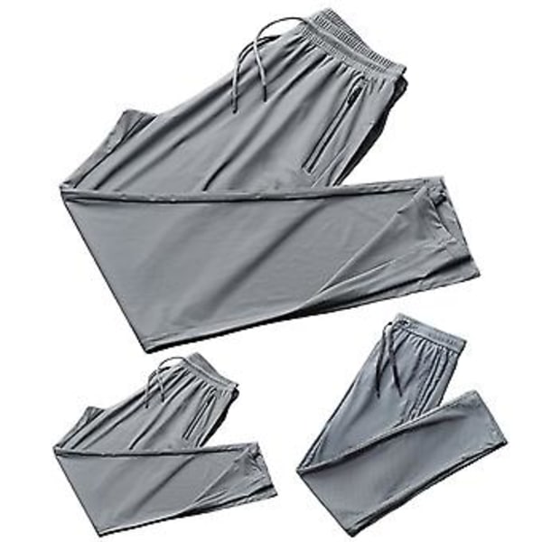Män Sportbyxor Solid Färg Andningsbar Djup Gren Lös Snodd Träning Ankel-bandet Blixtlås Fickor Mesh Män Sweatpants Manliga Kläder (XL Grå)