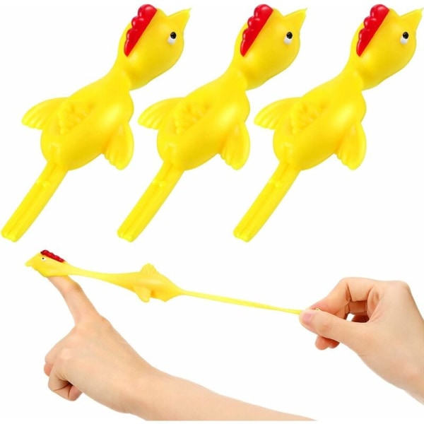 3 stykker kylling katapult flyvende kylling flick legetøj gummi kylling