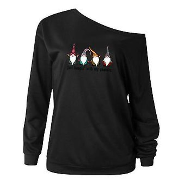 Jule-En-Skulder Tunika Kvinder Langærmet T-shirt Juletop Bluser L Sort