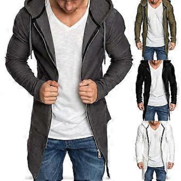 Hettejakke Cardigan Mote Fargeekte Lettstelt Lang Jakke Lang Modell Glidelås Hettegensere Herre Hettegensere for Klubb (L grå)