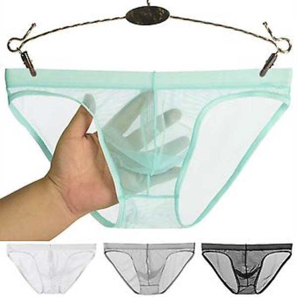 Fianao Lavt Liv U Konveks Mænds Trusser Sexy Transparent Net Garn Undertøj Daglig Brug (L Hvid)