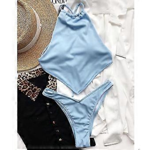 Dam Badkläder Baddräkt Högmidjad Baddräkt Tvådelad Baddräkt Bikini Set Bikini Fiis Flerfärgad Valfri (M BLÅ)