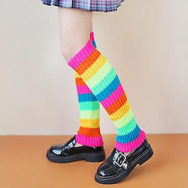Dam Legwarmers 80-tals Retro Party Ribbad Stickad Neon Regnbåge Flerfärgad Randig Fotöverdrag Ärm Ballet Dans Sport Knähög Långa Strumpor ( )