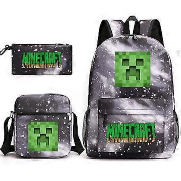Minecraft Skolväska Ryggsäck Pennfodral Axelväska Tredelat Set _08