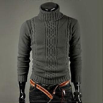 Høst- og vintergenser for menn, varm strikket genser med høy hals, pullover, topp (2XL mørk grå)