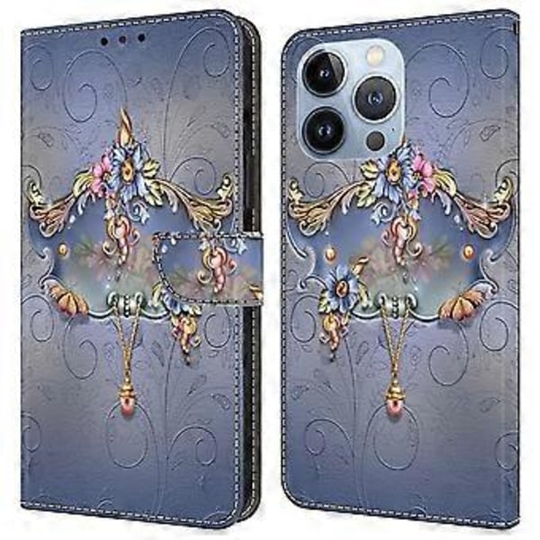 Til iPhone 16 Pro Max Cover PU Læder Wallet Flip Cover med Støttefunktion (Style E)