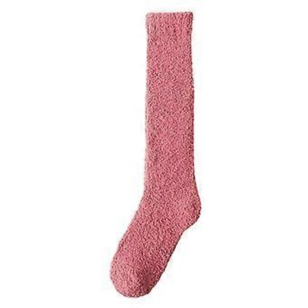 Naisten Joustavat Lämpimät Coral Fleece -Sukat Talvella Polven Korkuiset Pehmeät Sängysukat Tossu Sukat (Ruusunpunainen)