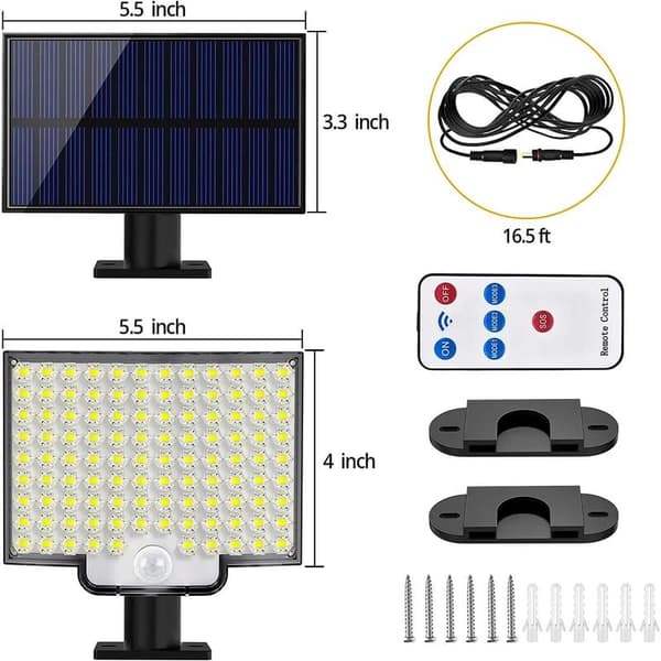 106LED solcellelys 4 moduser IP65 5M bevegelsessensor - 1 pakke