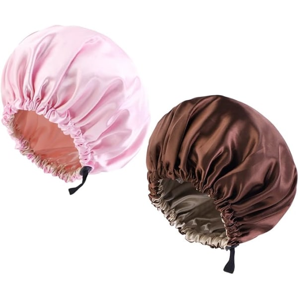 2 stk. Justerbar Satin Bonnet Silke Bonnet Stor Nat Hår Satin