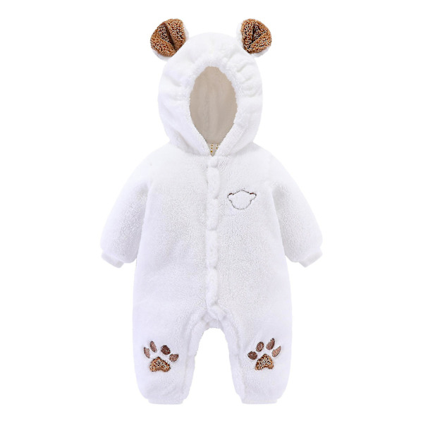 Nyfødt baby søt bjørn øre varm fleece snødress vinter tykk hette romper lang ermet frakker varm yttertøy jumpsuit bodyer（66）