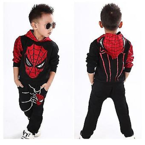 Spiderman Tracksuit Hoodie Sweatshirt Bukser Sæt Outfit Tøj (130CM sort)