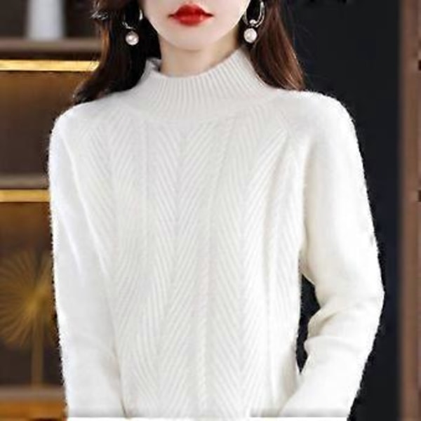 Ren Kasjmir Genser Pullover Dame Høst og Vinter Halvhøy Krage Ensfarget Casual Langermet Strikket Undertrøye Topp (3XL lilla)