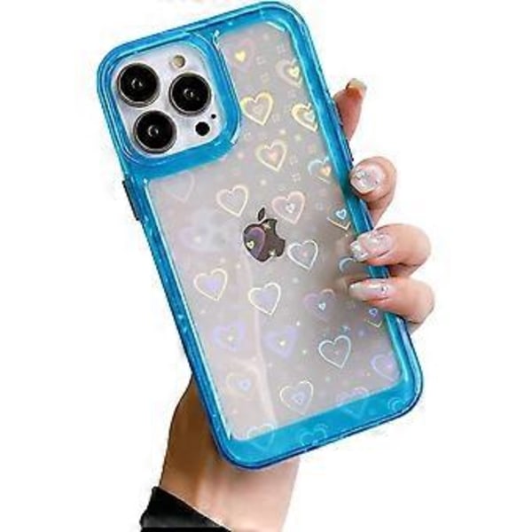 UBIUO Transparent Telefonfodral med Hjärta Kompatibelt med iPhone 11, Holografiskt Hjärta Sött Fodral Blank Stötfångare Skyddande Fodral, 6.1 Tum, Kristallblått