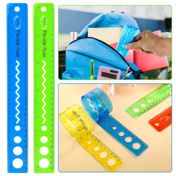Foldbar lineal, 4 stk. Farverige bøjelige lineal gennemsigtig bøjelig plast