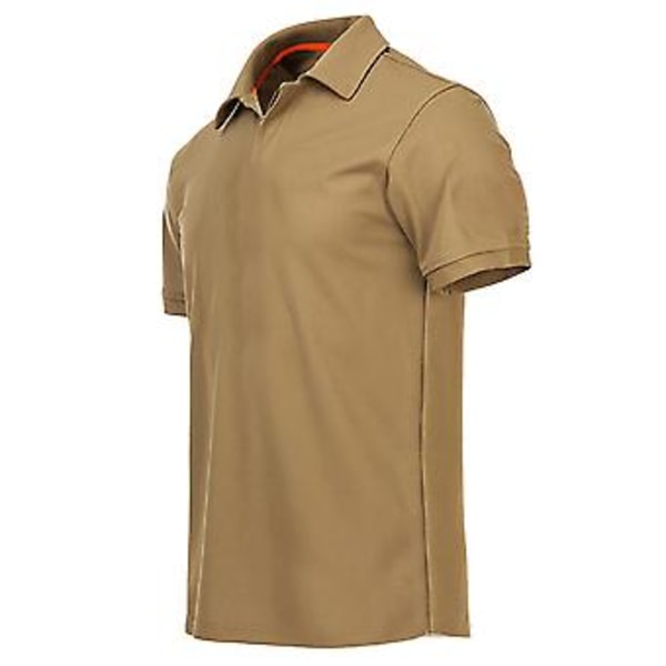 Fianao Mænd Sommer Casual Omslagskrave Kortærmet Armbåndsknapper T-shirt Top (XL Khaki)
