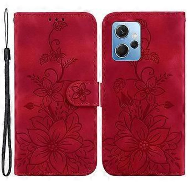 Plånboksfodral med Ställ för Xiaomi Redmi Note 12 4G PU Läder Präglat Liljeblomma Telefonskal (Stil F)