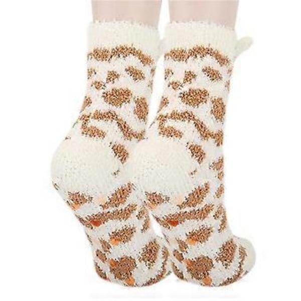 Dam Fuzzy Socks Mysiga Fluffiga Toffelstrumpor Söta Mjuka Vinter Varma Sovkstrumpor (A)