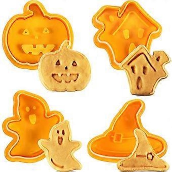 4 st/set Halloween Form Kakstämpel Kolvskärare 3D DIY Bakform Skärare för Köksredskap