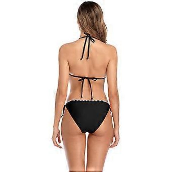 (NYTT MÖNSTER) Dam String Bikini Set Halter Sida Knyt Tvådelad Baddräkt Triangel Baddräkter, svart( style10965)