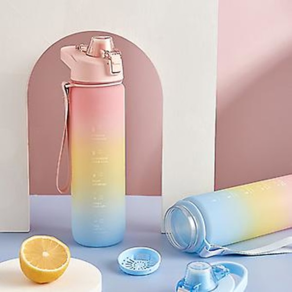 1100 ml Trendig Vattenflaska Färg Stor Kapacitet Sport Plastflaskor Ny (Rosa)