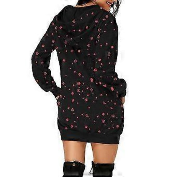 Dam Jul Renar Tryckt Huvtröja Pullover Hoodie Party Mini Klänning(XL Svart)