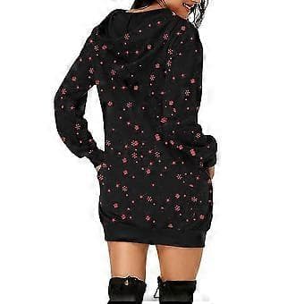 Dame Jule Rensdyr Printet Hætte Pullover Hættetrøje Fest Mini Jumper Kjole (S Sort)