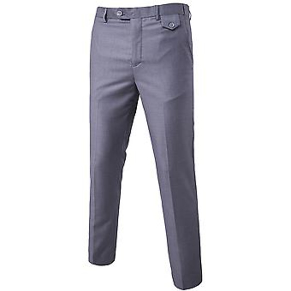 Herrar Solid Straight Leg Smart Casual Kostym Byxor Kontor Business Arbeta Formella Byxor (L Ljusgrå)