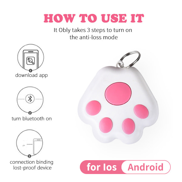 1 stk. Mini GPS-sporing til kat/hund (42*40*10mm), Bluetooth-sporing