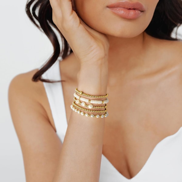 Guld Armbånd til Kvinder Perle Armbånd Guld Armbånd Stak Perlearmbånd til Kvinder 14K Guldbelagt Stræk Perle Kugle