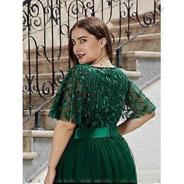 Ever-Pretty Damklänning Plus Size Paljettbroderi A-Linje Kortärmad Bröllopsgästklänning (8XL vinröd)