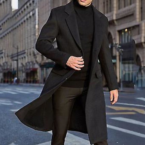 Fianao Vinterjacka för Män med Lång Ärm, Knappar, Överrock, Medellång Trenchcoat (M Grå)