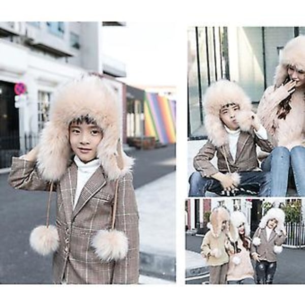 2020 Muodikkaat Talvilapset Hat Pu Nahka Iso Pallo Turkki Plush Tuulenpitävä Lämmin Hattu (Beige)