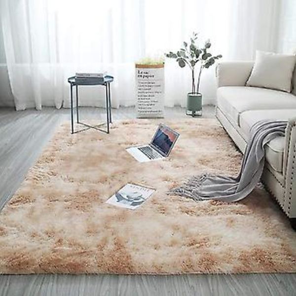 Fong Mjuk Modern Shaggy Inomhusmatta 4x6.6 för Sovrum Vardagsrum Sovsal Barnrum Hem Dekorativ, Halksäker Plysch Fluffig 4 x 5.2 Ft. Khaki