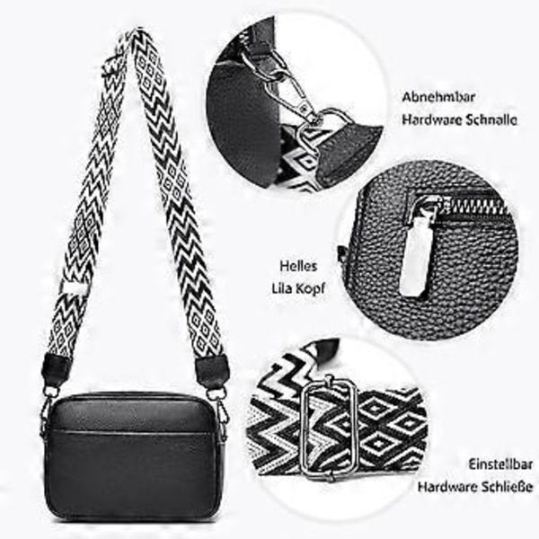 Axelväska dam liten handväska flera fack crossbody väska grå med 3 utbytbara axelremmar